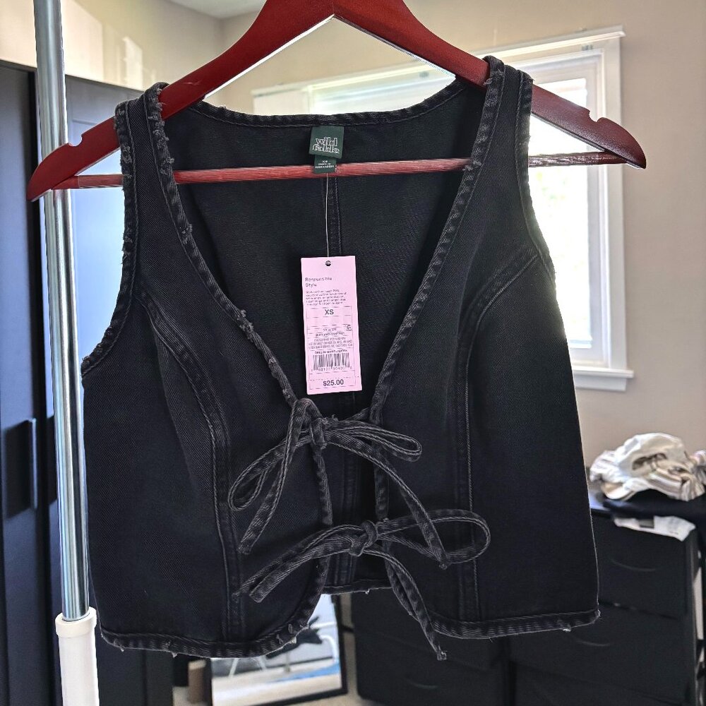 Wild Fable Black Tie Front Denim Vest XS